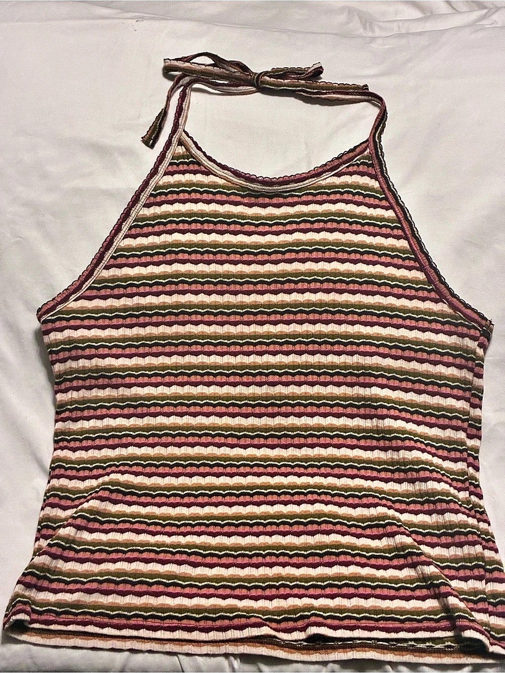 Striped Halter Tank Top in Brown & Pink